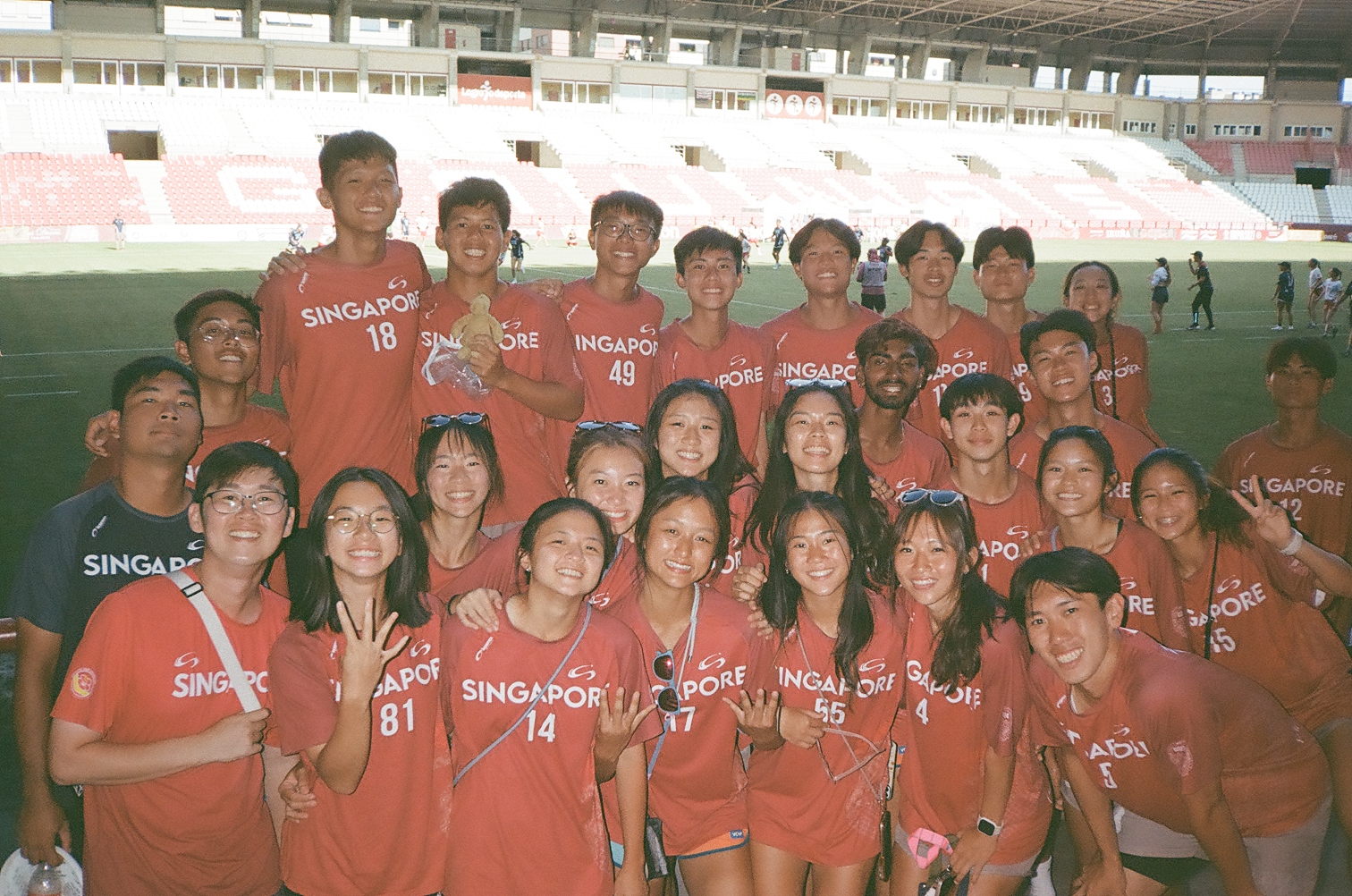 The full Singapore team at the competition stadium in Logrono, Spain
